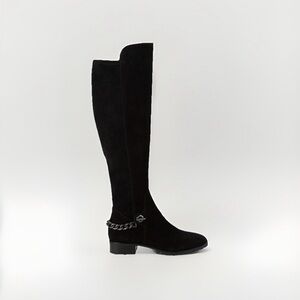 Karl Lagerfeld Paris Shay Black Suede Knee High Chain Boots Women Size 10